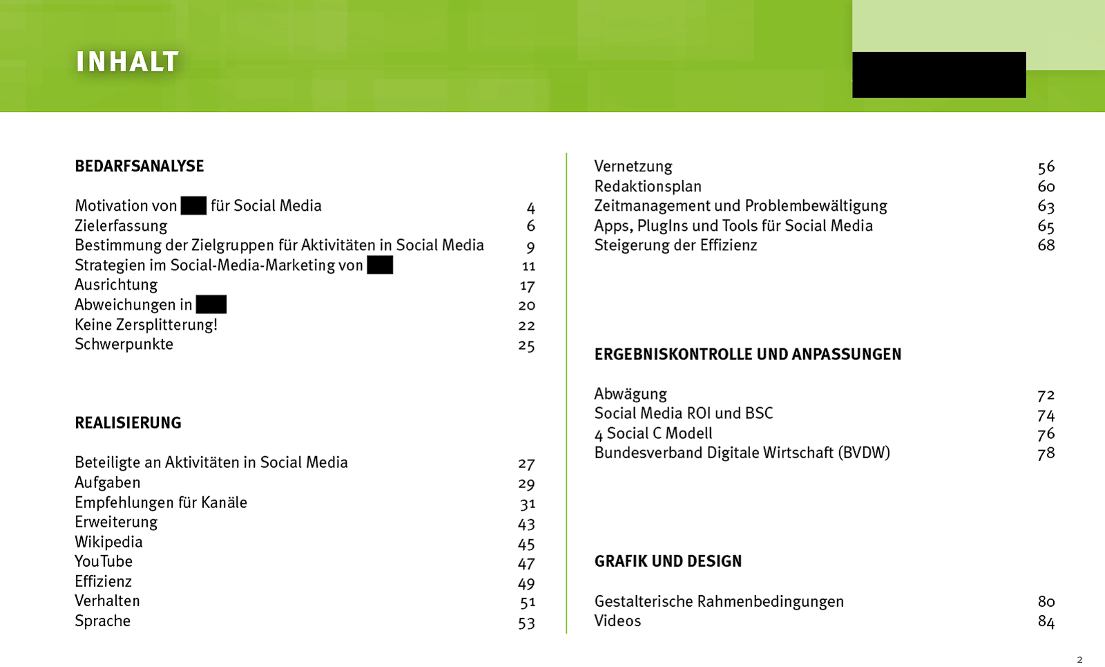 Auszug Inhaltsverzeichnis Social-Media-Konzept für ein KMU